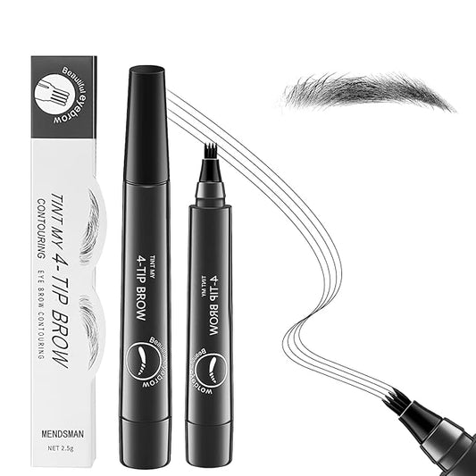 2Pcs Magic Microblading Eyebrow Pencil, 4-Tip Brow Pencil with Micro-Fork Tip, 3D Waterproof Microblading Eyebrow Pen, Eyebrow Tattoo Pen for Natural Makeup (Black)
