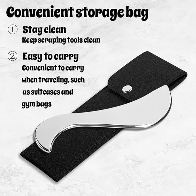 Body Gua Sha Tool, Stainless Steel Scraper Tool for Massage Releasing Muscles Fascia and Scar Tissue, Fascia Massage Tool with Smooth Edges, with a Storage Bag