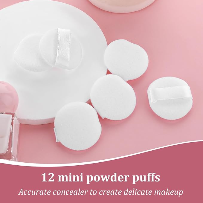 12 PACK Mini Powder Puff, Microfiber Powder Puff Small Powders Pact Makeup Sponges 1.5 Inches Powders Puffs Makeup Sponges Finger-Sized Make up Puffs for Women Beauty Blender Sponge