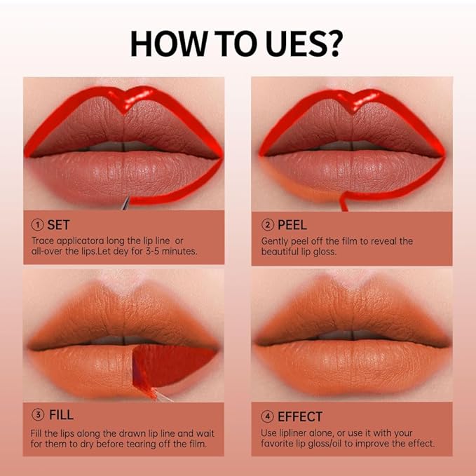 2-In-1 Peel Off Lip Stain Matte Finish Lip Liner Tattoo Peel-off Lip Tint, Long Lasting All Day Lip Masque Waterproof Smudge-proof Transfer-proof Peel Off Lip Makeup, 3#peach