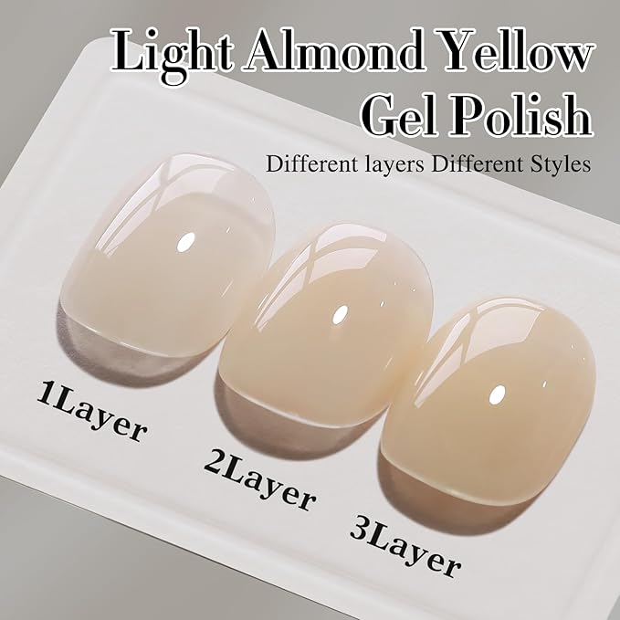 Double Rhythm 0.50 OZ Translucent Gel Polish Same Color Same Bottle Sheer Pastel Neutral Natural Milky 15 ML Jelly UV Nail Art DIY at Home (Cream Yellow-A1526)