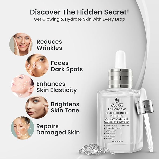 Glutathione Serum with 5+Peptides -20,000ppm Glutathione brightening 50X dark spot Serum for Face- Hyperpigmentation Serum, Anitoxidants B3,B5 C E Niacinamide fights Aging Signs [5 serum in 1]