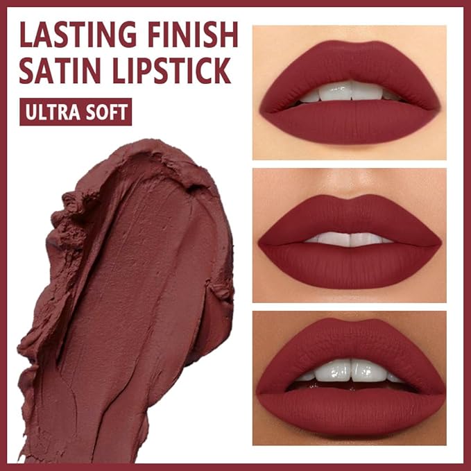 Red Matte Cream Lipstick,Velvet Waterproof Long Lasting Smudge Proof for Women Lip Stick,Magic Lipstick 24 Hours Original Lip Liner Makeup,labiales mate 24 horas originales,Vegan,1 Count