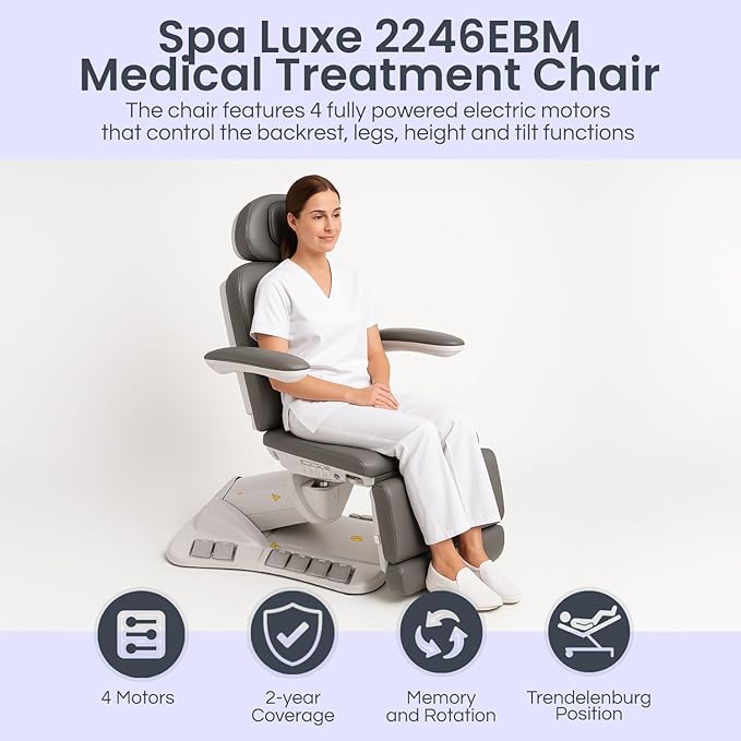 Premium Facial Bed for Esthetician, Electric Med Spa Chair with 120° Rotation, Built-in Foot Controls, Medical-Grade Microfiber, 2-Year Warranty, Memory Functions - 2246EBM, White