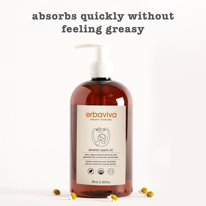 Erbaviva Organic Stretch Mark Oil for Pregnancy, Stretch Marks & Scars - 16 Fl Oz