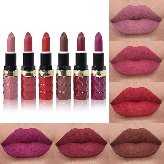 evpct 6Pcs Mauve Maroon Ruby Bright Red Brown Plum Purple Matte Lipstick Set, Matte Ceamy Soft Lipsticks Set for Women Long Lasting Waterproof, Vegan Cruetly Free Lipstick Pack 24 hrs original labiale
