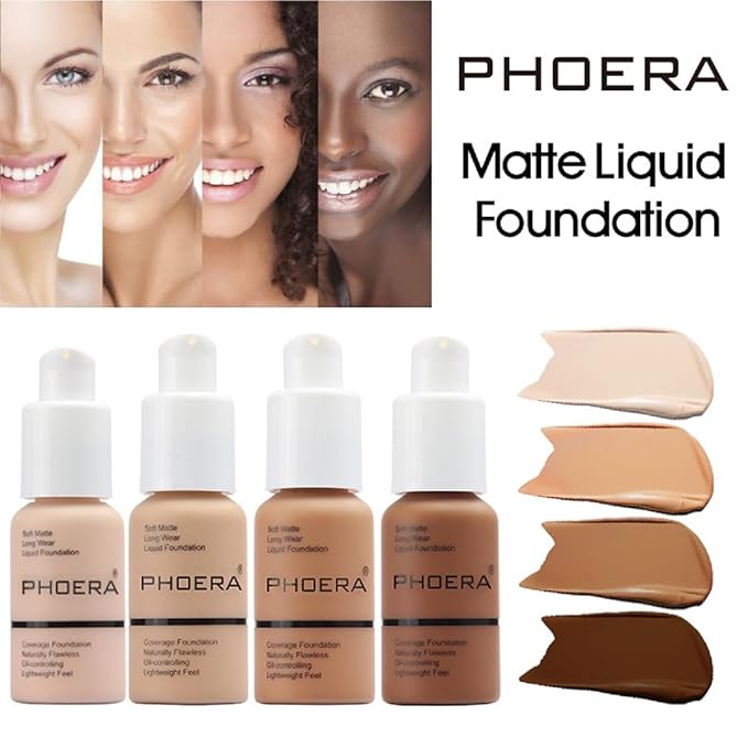 2 Pack PHOERA Foundation 101 Porcelain Makeup,Full Coverage