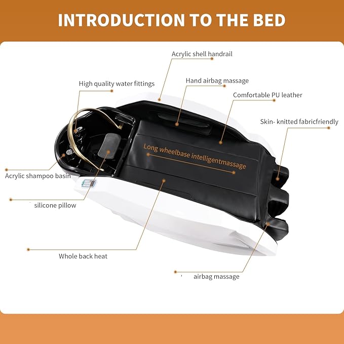 TATARTIST Shampoo Bed Head Spa Bed Full Body Electric Massage Table Armrest Leg Airbag Automatic Massage Hair Spa Equipment with Fumigation Function and 78 outlets Water Circulator (Black)