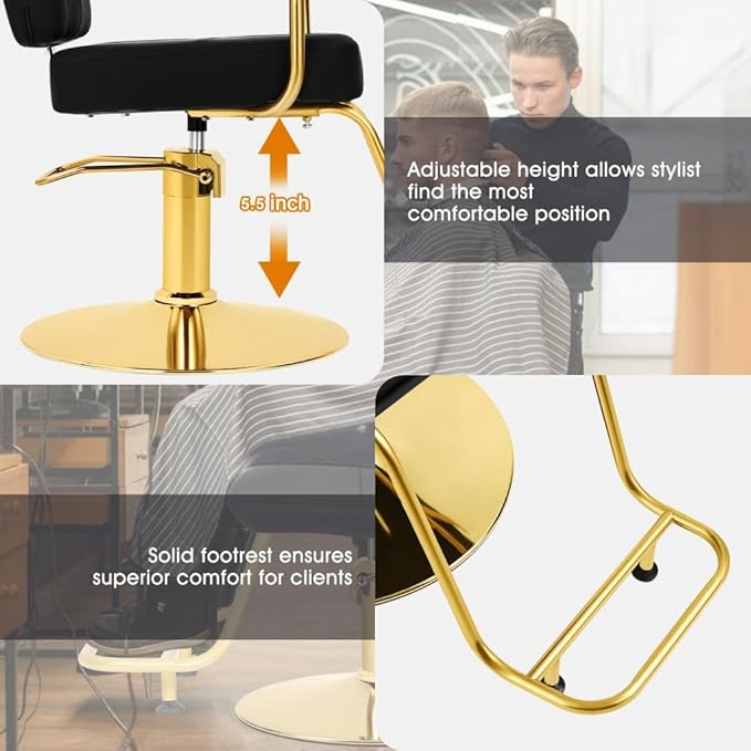 Artist hand Black and Gold Salon Chair Professional Stylist Chair with Heavy Duty Hydraulic Pump, 360 Degree Swivel Barber Chair, Spa Beauty Equipment Max Load Weight 330 Lbs