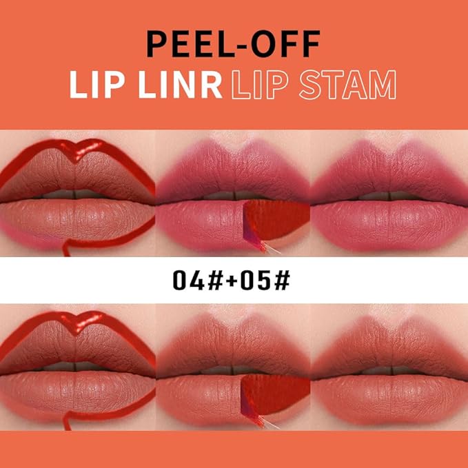 2-In-1 Peel Off Lip Stain Matte Finish Lip Liner Tattoo Peel-off Lip Tint, Long Lasting All Day Lip Masque Waterproof Smudge-proof Transfer-proof, (4#+5#Combination Pack,rose+terracotta)