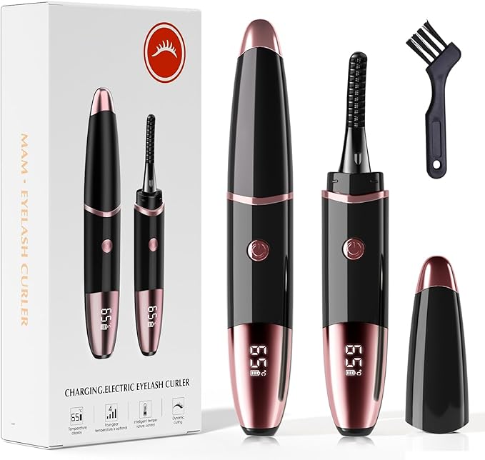 Heated Eyelash Curler, Fast Heat up Within 10s, 24 Hours Long Lasting, Rechargeable Electric Eyelash Curler, Temperature Control, Mini Lash Curler Safe Anti-Burn Eyelash Curle, with LED Display-Black