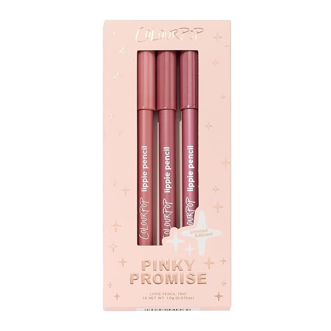 ColourPop Pinky Promise Lippie Lip Pencil Kit - High-Pigment, Long-Lasting & Sharpenable Lip Liner with High-Impact Color - Includes Shades Oh Snap, Five Stars & Me Again (3 Count)