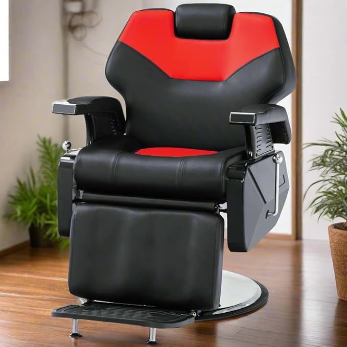 BarberPub Hydraulic Recline Barber Chair All Purpose Salon Beauty Spa Styling Equipment 9208 (Red)