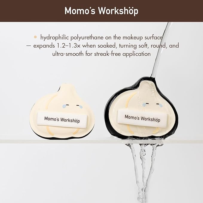Momo's Workshop Garlic-Shaped Makeup Sponge-Hydropolyurethane Concealer Sponge Dry&Wet Use, PU Leather Handle for Liquid/Powder Foundation, 2pcs Beauty Sponges & Storage Case
