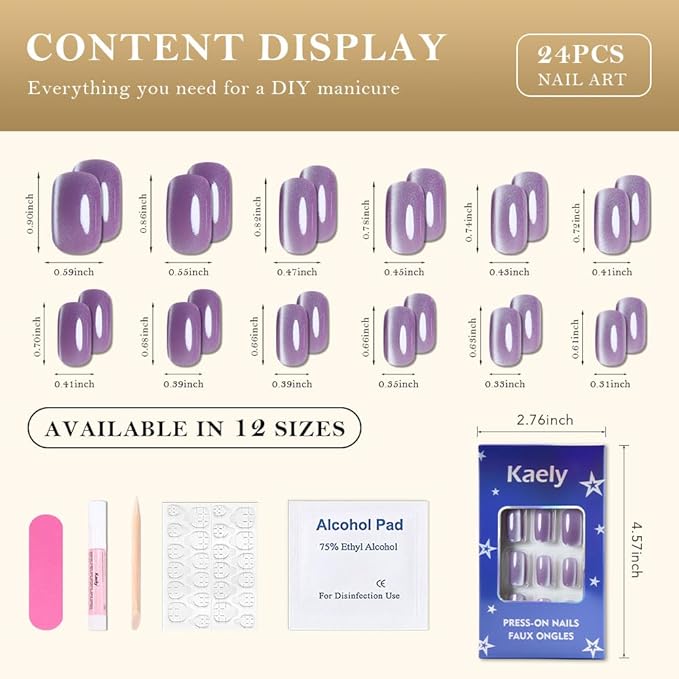 Cat Eye Lavender Purple Press On Nails Medium Long Length Square, Designer Reusable Acrylic Fake Nail, Glossy Gel Nails Wedding Party, Stick On Glue On Nail, Nails Press Ons for Women