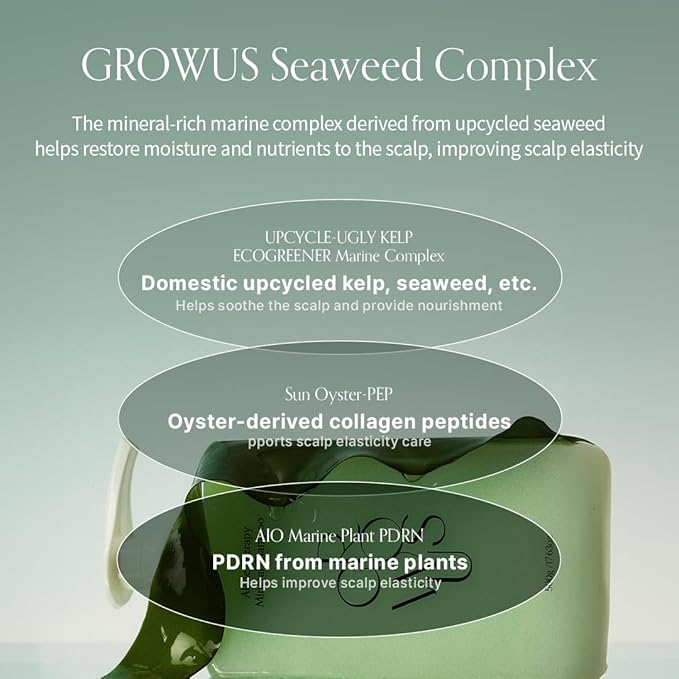 GROWUS Algae Therapy Mineral Shampoo with Seaweed Complex, Biotin, PDRN (16.9 Fl Oz / 500ml)