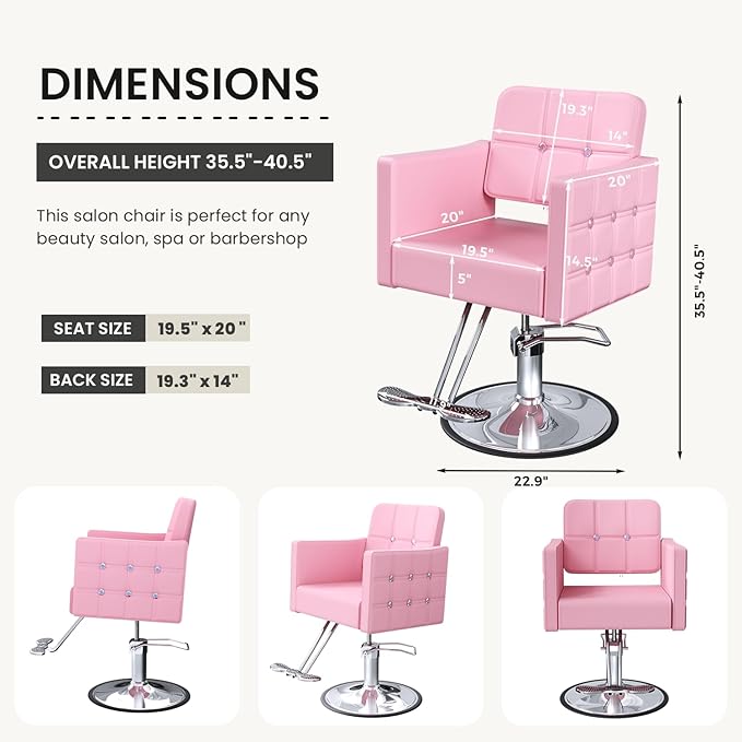 Professional Salon Chair for Hair Stylist, 350 Lbs Heavy Duty Hydraulic Pump, 360° Swivel Styling Chair with Adjustable Height, Barber Chair for Barber Shop, Spa, Tattoo Studio, Cameo Pink