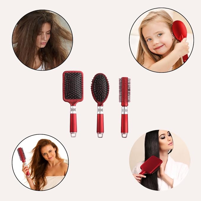 3 Pieces Hair Brush Comb Set Paddle Brush Detangle Hair Brush for Men and Women Wet, Dry, Curly and Straight Hair