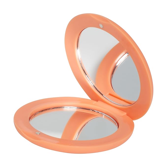 GOODY Compact Mirror - Coral, Double-Sided Easy-Grip Magnifying & Travel Makeup Mirror with 1X & 3X Magnification, Lightweight, On-The-Go Pocket & Purse Essentials