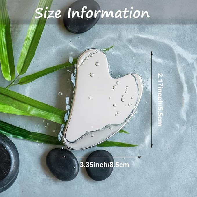 Stainless Steel Gua Sha Facial Tool with Big Size – Lymphatic Drainage Massager, Jawline Sculpting, & Skin Care | Metal Gua Sha Scraper for Eye & Facial Relaxation | Includes Travel Pouch