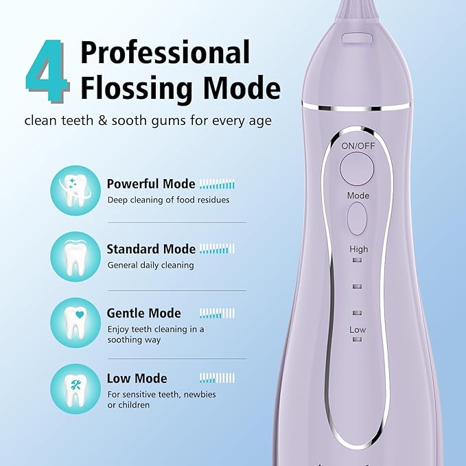 Leominor Water Dental Flosser Pick for Teeth, 300ML Portable Oral Irrigator Upgraded Tank Removable,IPX7 Waterproof, Rechargeable Travel Teeth Cleaner, Professional Electric Flossing Machine(T-Purple)
