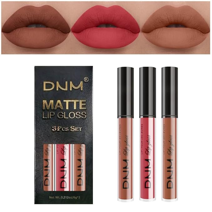 evpct 3Pcs Nude Brown Rose Pink Dark Matte Liquid Lipstick Makeup Sets for Dark Skin Black Women, Permanent Lip Stain Set Long Lasting Lipstick 24 Hours Waterproof labiales mate 24 horas originales 09