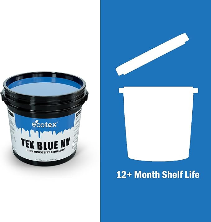 Ecotex® Tex Blue HV Emulsion (Gallon - 128oz.) - High Viscosity Pre-Sensitized Screen Printing Emulsion, for Plastisol and UV Inks, Silk Screens, Textiles, and Fabric - Screen Printing Supplies