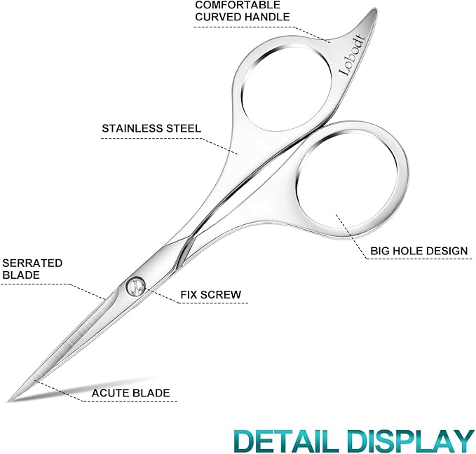 Professional beard scissors, 4.9-inch (silver) small pointed stainless steel hairdressing scissors, Moustache Trimming，suitable for personal care and beauty of both men and women