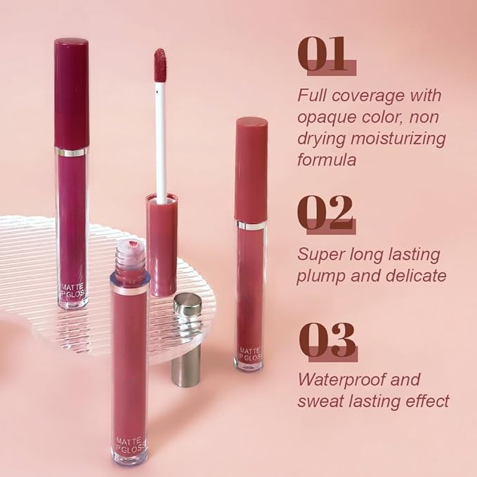 evpct 12Pcs Matte Liquid Lipstick Set, Plum Mauve Maroon Wine Burgundy Red Waterproof Long Lasting Lipstick for Women,Lip Stain Lip Gloss Set Lip kit, 24 Hours Original Smudge Proof labial