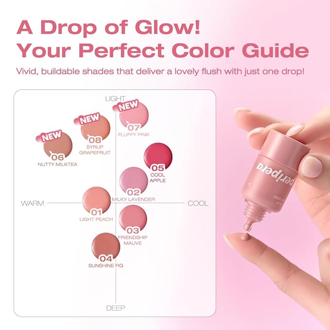 PERIPERA SYRUPY TOK CHEEK 5 Colors, Liquid Blush, Dewy Finish and Hydrates All day, Soft Velvet Texture Face Cheek Tint (03 FRIENDSHIP MAUVE, One Size)