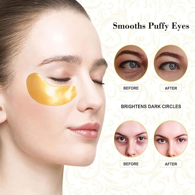 Under Eye Patches, 24K Gold Eye Masks, Eye Patches for Dark Circles and Puffiness, Reduce Under Eye Bags and Smooth Wrinkles, Eye Pads With Collagen(30 Pairs).