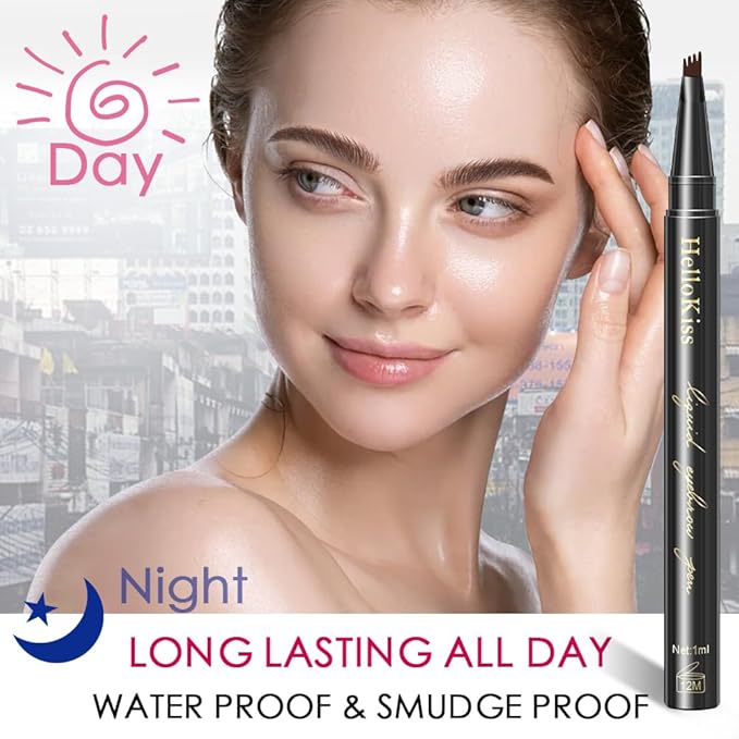 Eyebrow Pencil Dark Brown, Waterproof Microblade Eyebrow Pen 4 Fork Tip Pencils, Smudge Proof Brow Pen Long Lasting Liquid Brow Eyebrow Marker Pens that Looks Like Hair