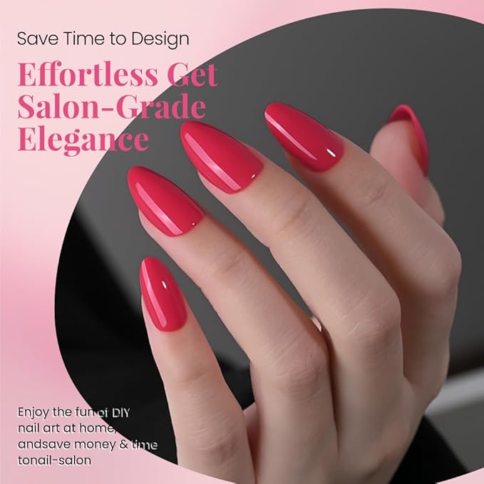 evpct Glossy Press on Nails Short Almond Short for Women, Red Fake Nail with Glue Salon Quality Reusable Stick on Nails In 15 Sizes 30Pcs Full Cover False Nail Soft Gel Set Kit for Gift, 21