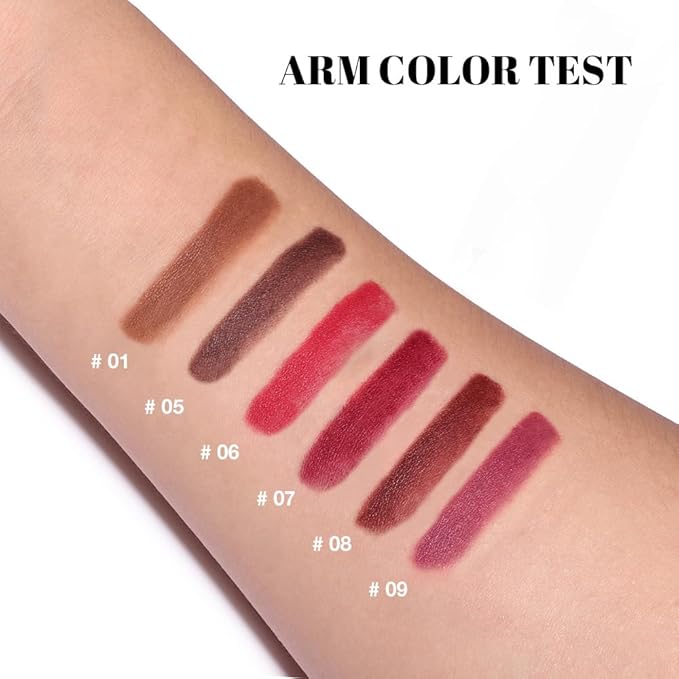 evpct 6Pcs Mauve Maroon Brown Ruby Plum Dark Red Gradient Matte Lip Liner Lipstick Combo Crayon Pencil Set for Women Long Lasting, Cream Lip Liner and Lipstick Combo Makeup Kit, Gradual Ombre Effect