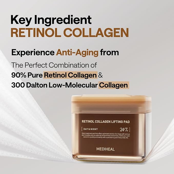 MEDIHEAL Retinol Collagen Lifting Pad - Vegan Face Hypoallergenic Pads with Retinol, Collagen - Lifting Pads for Enhancing Skin Texture Firmness 100 Pads