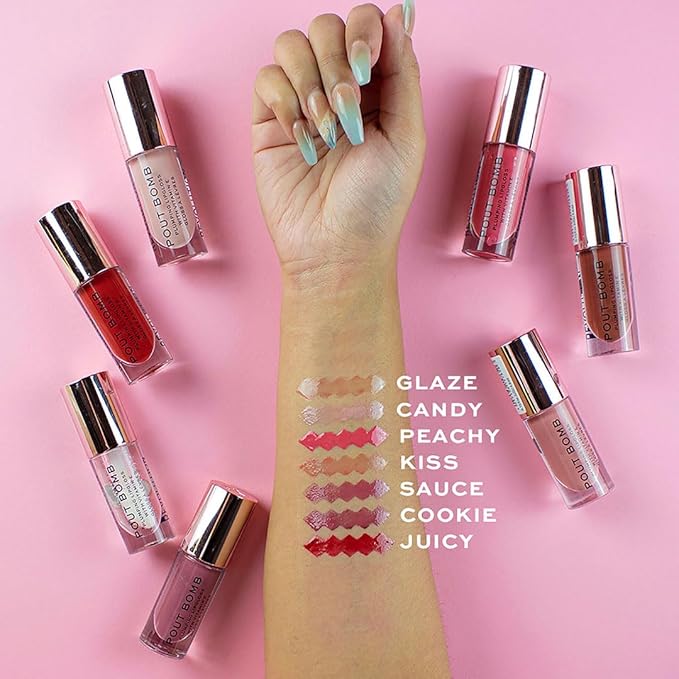 Revolution, Pout Bomb Plumping Lip Gloss, High Shine, Rich Glossy Pigment, Infused with Vitamin E, Cookie Deep Nude, 0.15 fl oz (Pack of 2)