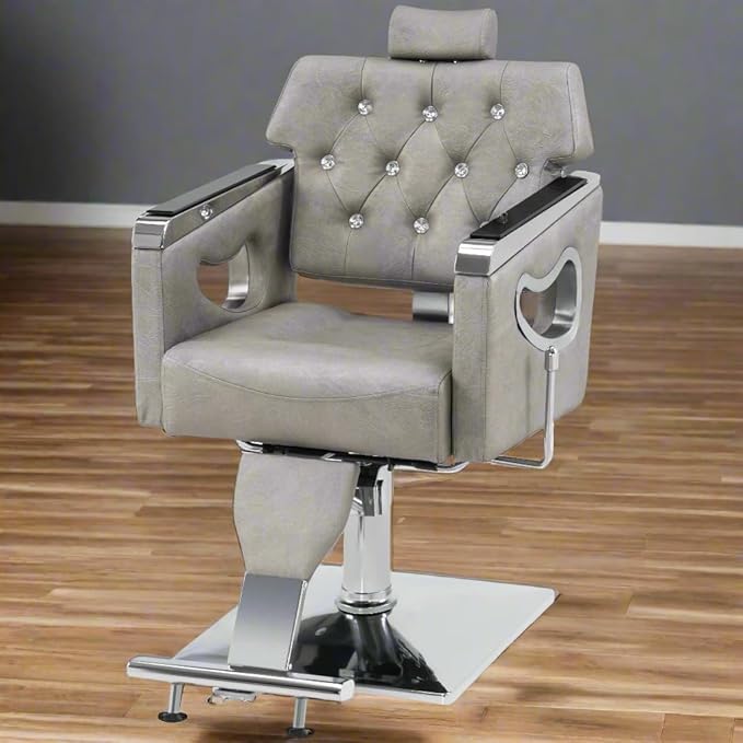 BarberPub Barber Chair Reclining Salon Chair for Hair Stylist, Antique Hair Spa Salon Styling Beauty Equipment 8132 (Silver Grey)