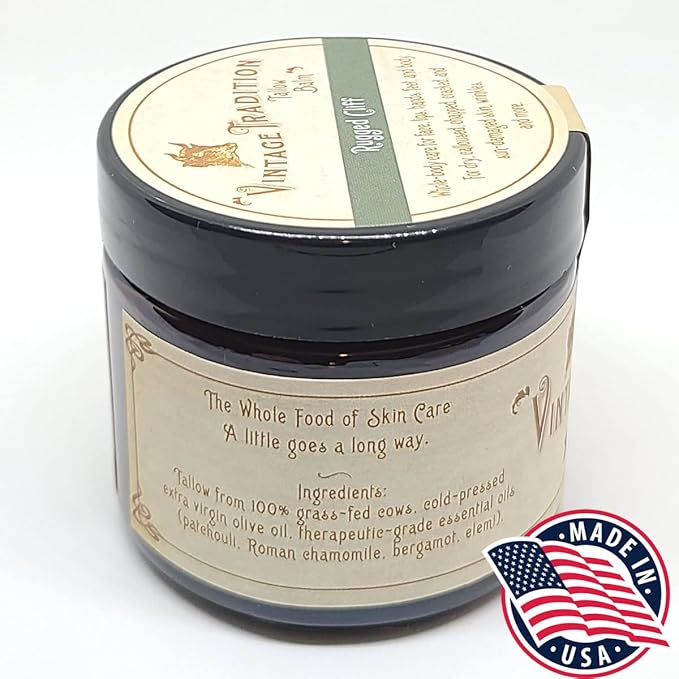 Vintage Tradition Beef Tallow All Purpose Balm - Healing, Hydrating Musk Skin Care Salve Replaces Body Lotion, Hand Cream, More - Essential Oil, Olive Oil, and Grass-Fed Tallow, 2 fl. oz.