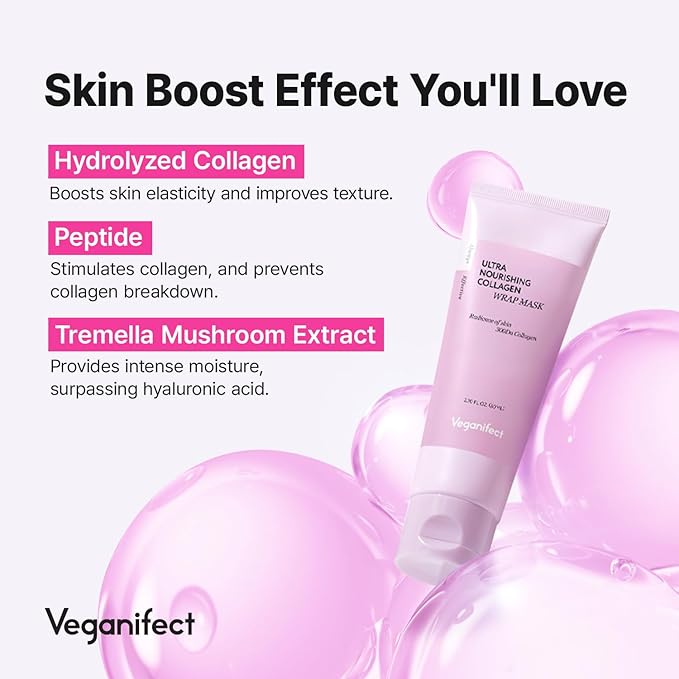 Collagen Overnight Wrapping Peel Off Facial Cream Mask with Jelly Brush, For Elasticity, Hydrating, Hydrolyzed Collagen & Peptide, Glass Skin, Korean Skincare, 2.73 Fl Oz