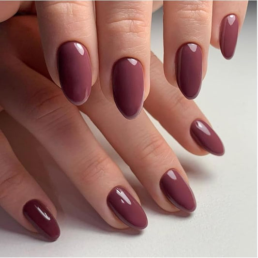 WOOYAS Pink Press On Nails Almond, Bean Paste Pink Fake Nails for Women Glossy Solid Color Glue On Nails Medium Length Natural Gel Stick On Nails 24Pcs Strong False Nails Kit Easy Salon Manicure