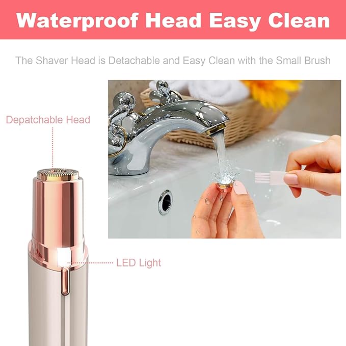 Facial Hair Removal for Women, Mini Hair Remover, Electric Razor Shaver Portable Bikini Epilator for Lips, Chin, Armpit, Peach Fuzz, Fingers, Neck, Cheek and USB Rechargeable (Gold)