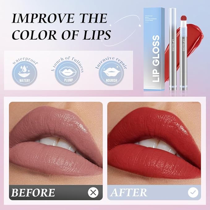 Cushion Lip Gloss Matte Lip Tint – Long-Lasting Lightweight Color, Soft Plush Applicator for Gradient Blurred Lips, Non-Sticky Velvet Finish Hydrating Lip Stain 03#–Brick Red