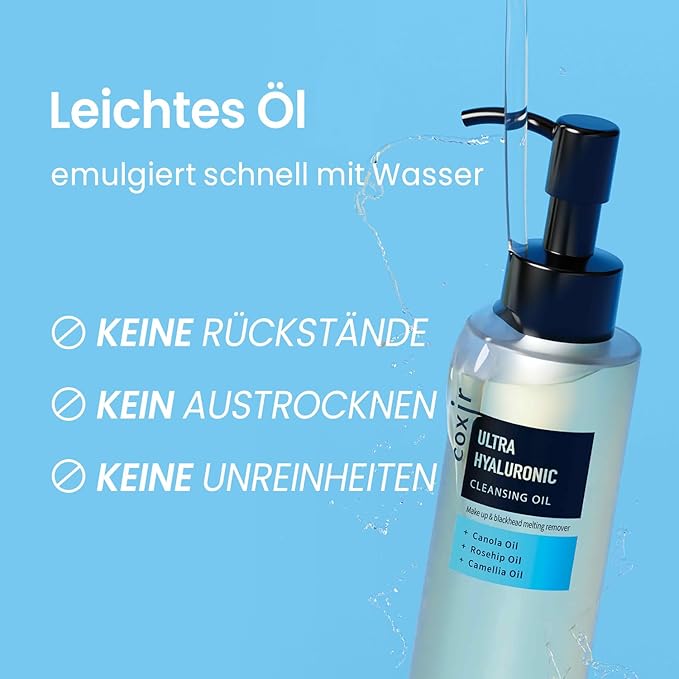 coxir ULTRA HYALURONIC CLEANSING OIL l Korean Facial Cleanser, Blackhead Makeup Removal with Hyaluronic Acid, Cruelty Free, Hydrating, Smoothing, Calming, Moisturizing [5.07 Fl.oz(pack of 2)]