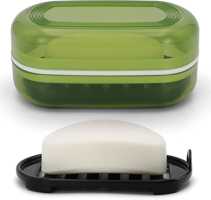 Soap Holder - Portable Travel Soap Case with Draining Layer - Perfect for Bathroom, Gym, Camping, Traveling (Green)
