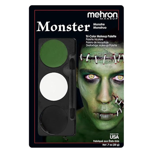 Mehron Makeup Tri-Color Character Makeup Palette | Halloween, Special Effects and Theater Cream Makeup FX Palette | Face Paint Makeup .7 oz (20 g) (Monster)
