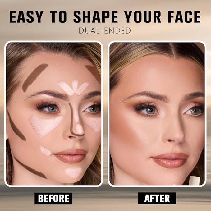 evpct Darker Nude & Light Pink Cream Contour Stick Face Body Makeup Dual Ended, no Transfer Waterproof 2 in 1 Cream Concealer Stick Contouring Makeup, Nose Contour Bronzer Sticks Face Highlighter