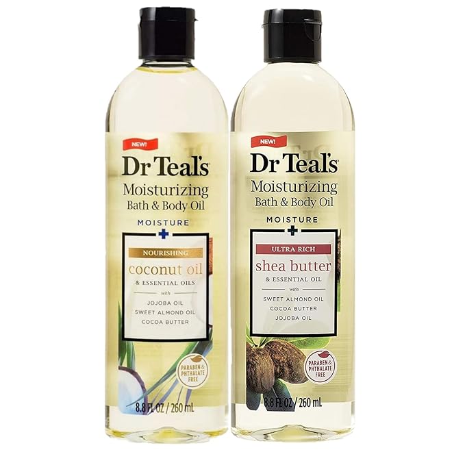 Dr. Teals Bath & Body Oil Variety Gift Set (2 Pack, 8.8oz Ea.) - Ultra Rich Shea Butter & Nourishing Coconut Oil - Essential Oils Hydrate Skin & Alleviate Daily Stress - At Home Spa Kit