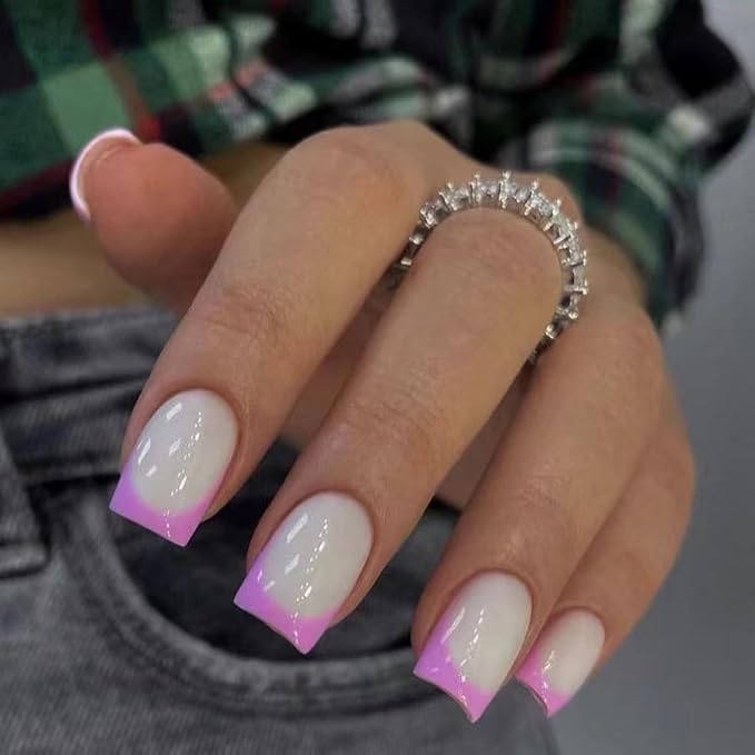 6 Packs (144 Pcs) Press on Nails Square, French Tip Press on Nails Short, Medium Press on Nails,Swirl False Nails, Glue on Nails, Gel Fake Nails for Women, Stick on Nails 12 Sizes-6 styles