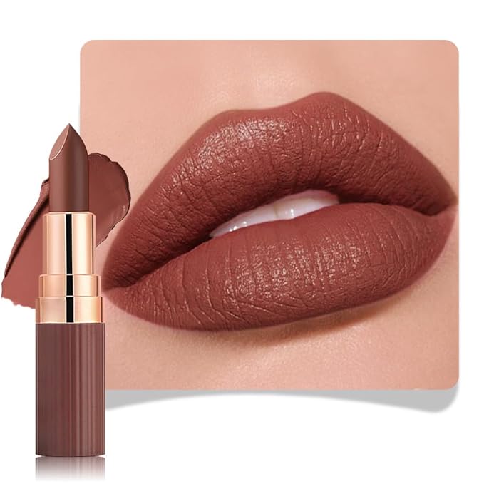 evpct Nude Brown Matte Creamy Lipstick for Women, Long Lasting Waterproof Velvet Lipstick, Lip Stick Crayon Buildable Blendable Creamy Color, Longwear Lip Makeup Cruelty-free 24 hours original, 06