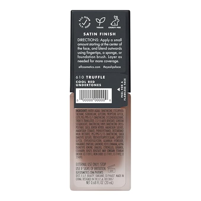 e.l.f. Flawless Finish Foundation, Lightweight & Medium Coverage, Semi-Matte Finish, Truffle, 0.68 Fl Oz (20mL)